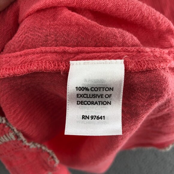 J Jill Top Womens Small Pink Gauzy Embroidered Button Up Long Sleeves Peasant - Picture 7 of 11